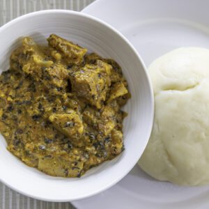 Fufu and stew served in bowls