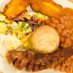 Hearty Colombian meal with rice and beans