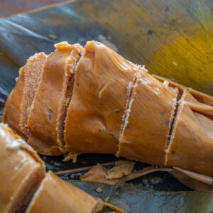 Traditional tamale on banana leaf